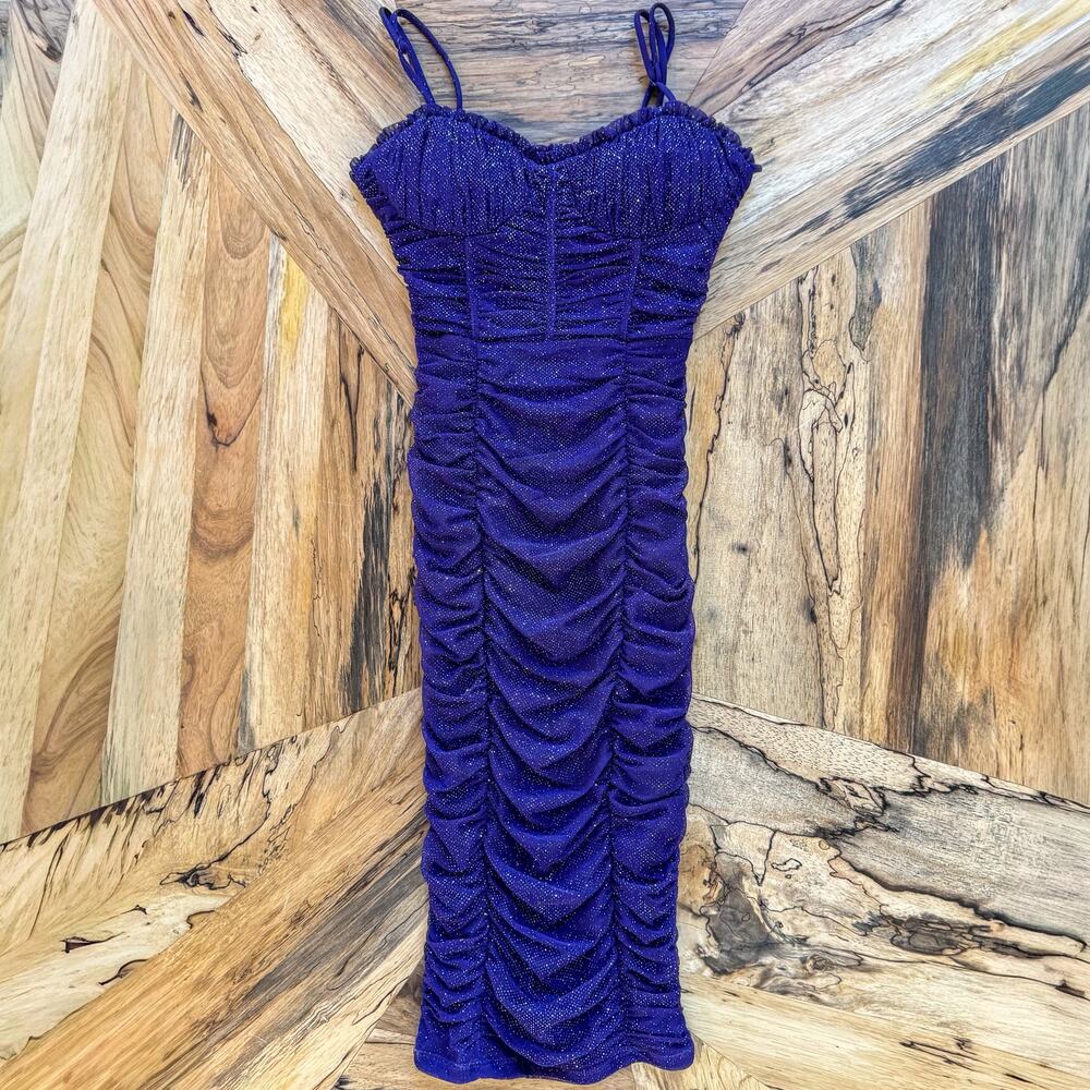 City Studios Junior's XXS Purple Glitter Ruched Bodycon Dress Sweetheart Prom